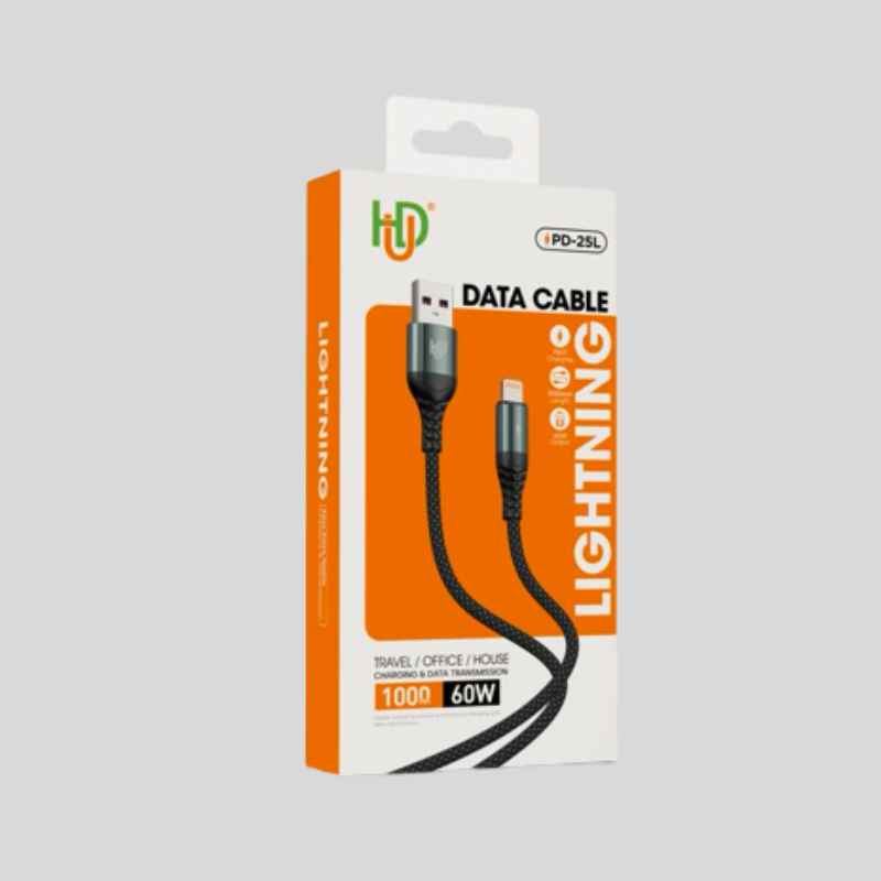 HUD PD-25L Lightning 60W Fast Charging Braided Data Cable 1M