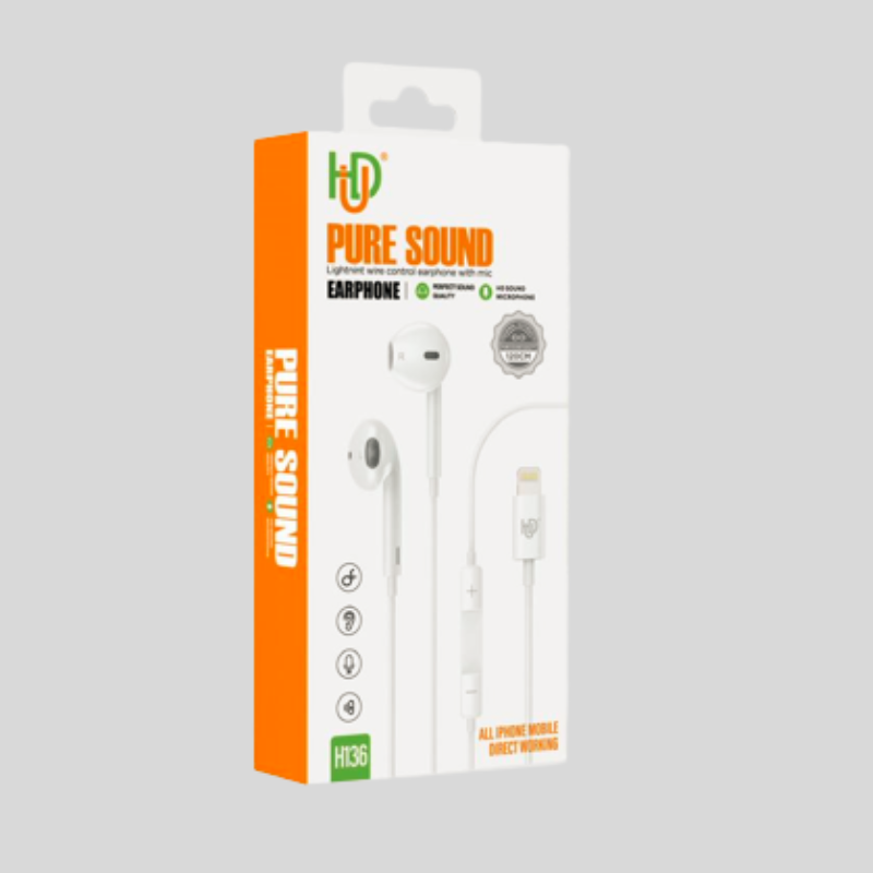 HUD H136 Lightning HiFi Bass Earphones iPhone Handsfree